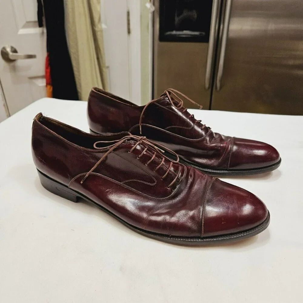 Salvatore Ferragamo Men's Padova Oxford‎ Sz 13 B Merlot Calfskin Dress Shoe FLAW